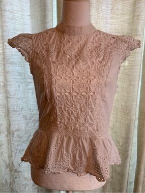Orchid Haze Cotton Eyelet Ruffle Peplum Blouse